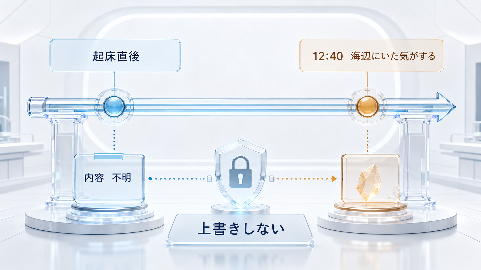 起床直後の記録を上書きせず、昼に浮かんだ夢の断片を別時刻で追記する流れの図解