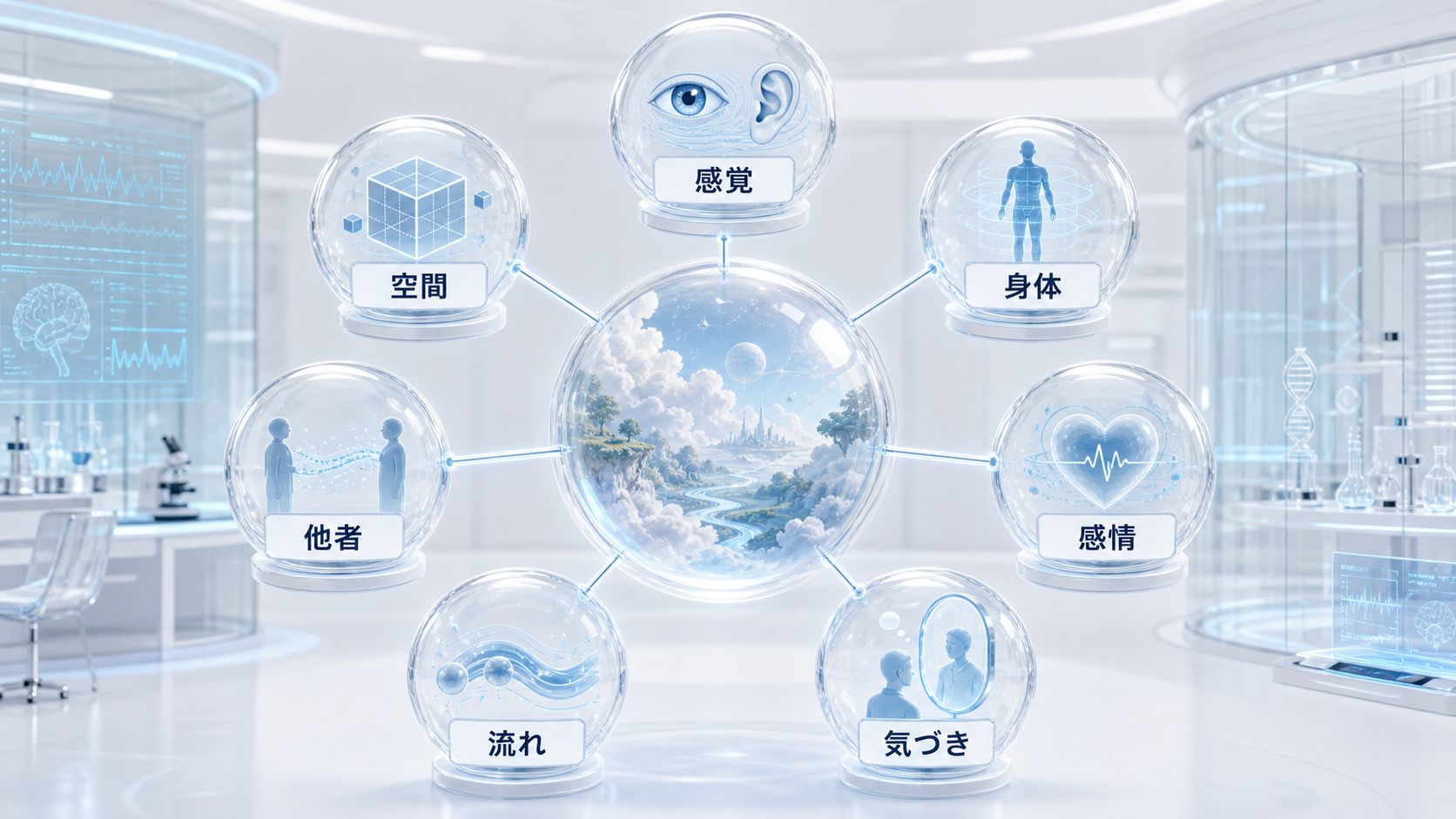 感覚、空間、身体、他者、感情、流れ、気づきが夢の現実感へ関わる観察図
