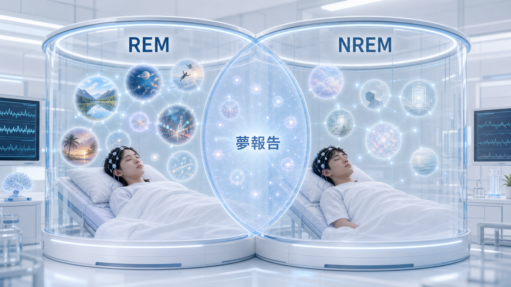 REM睡眠とNREM睡眠の双方から夢報告が得られることを示す重なり図