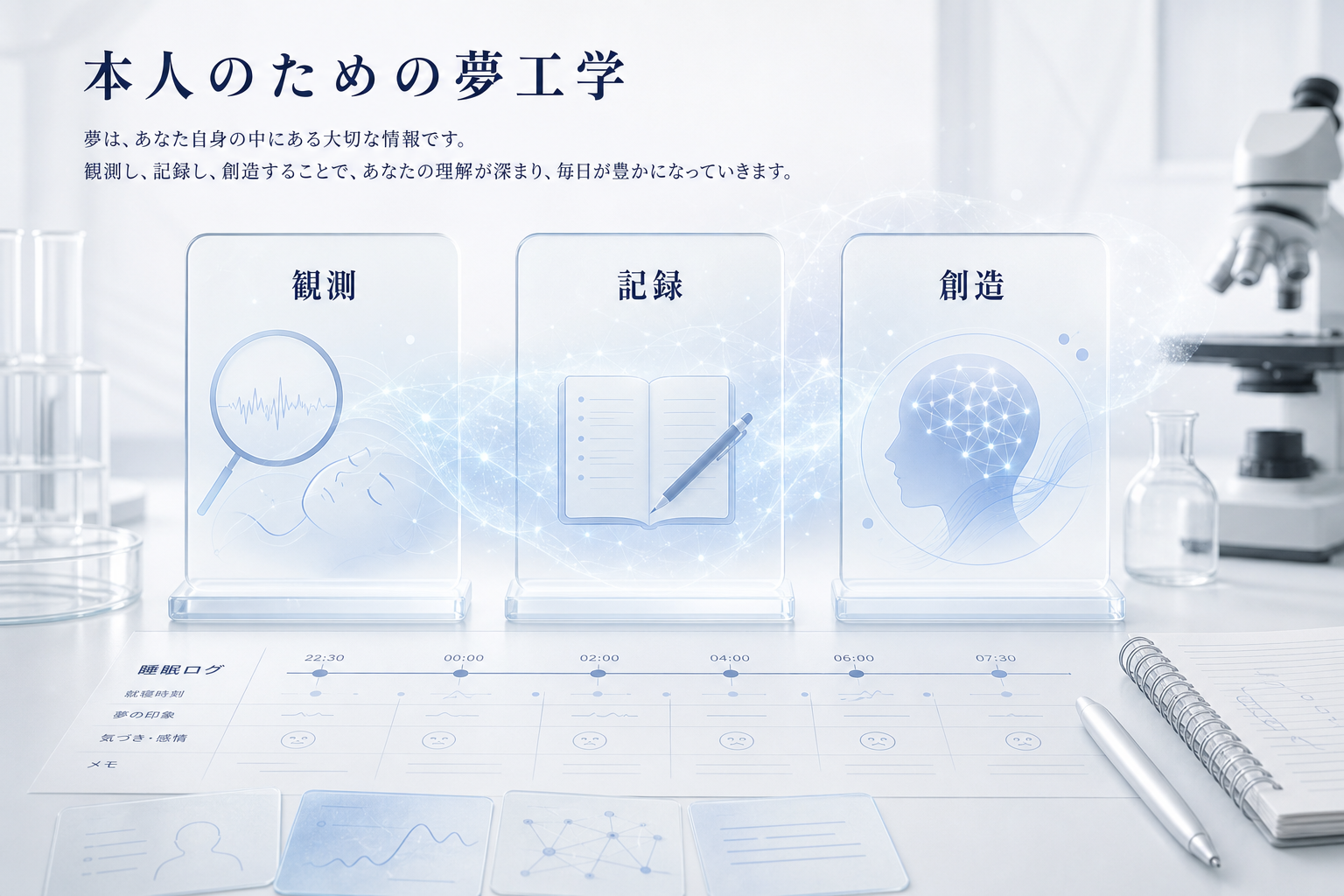 夢工学を本人の観測、記録、創造のための研究として整理した図解