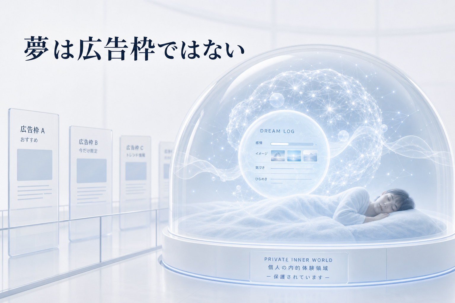 夢は広告枠ではなく個人の内的体験領域として守るべきだと示す図解