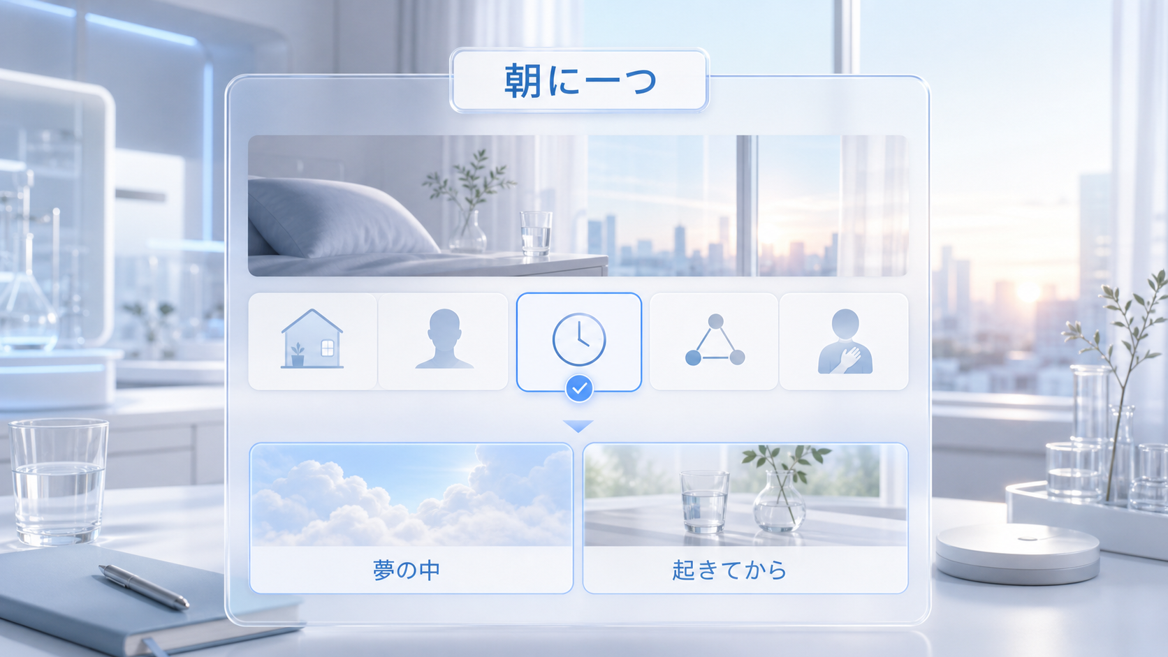自然な朝に矛盾を一つ選び夢の中か起きてからか気づきの時点を記録する図