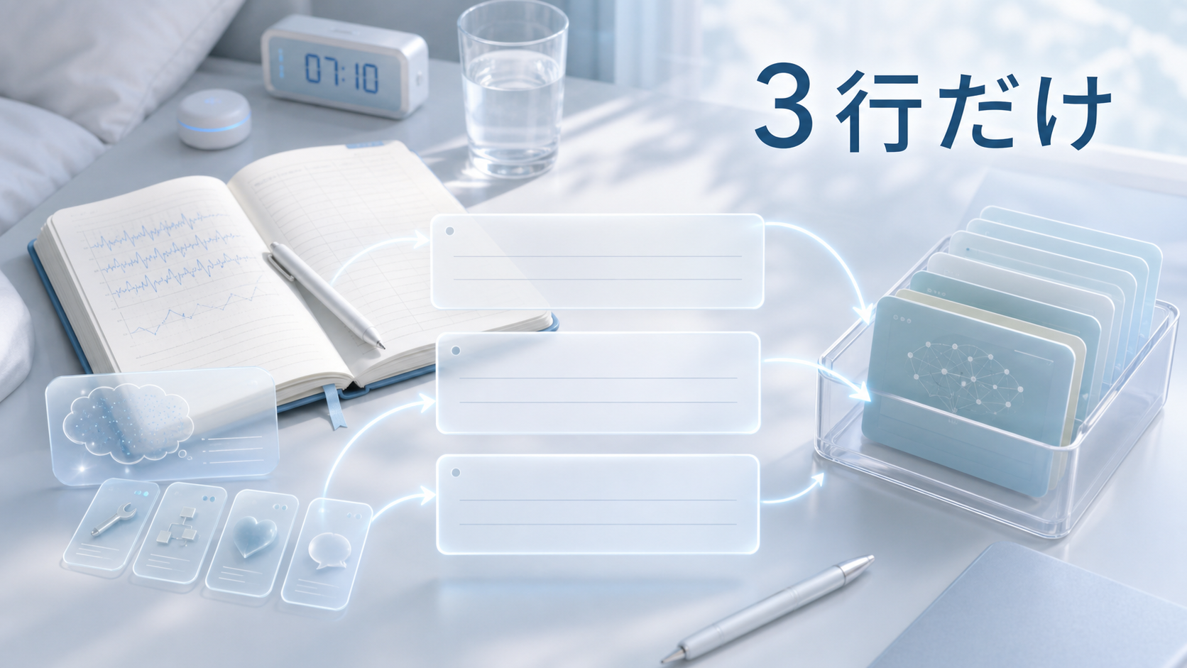 朝は断片、感情、使えるかもしれない一言を3行だけ記録し、あとで素材として見返す図解