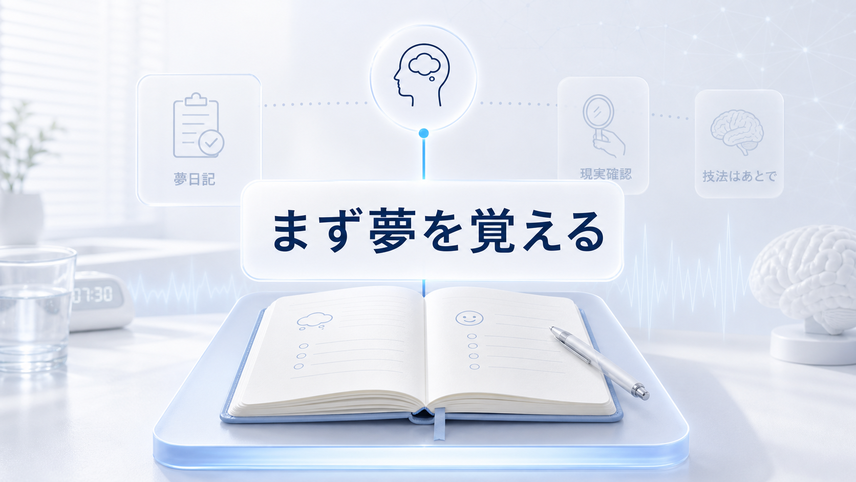 明晰夢初心者はまず夢を覚える土台を作り、技法は後から扱うことを示す図解