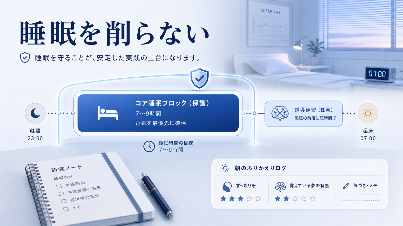 明晰夢誘導法を試す前に睡眠を削らないことを最優先にする安全境界の図解
