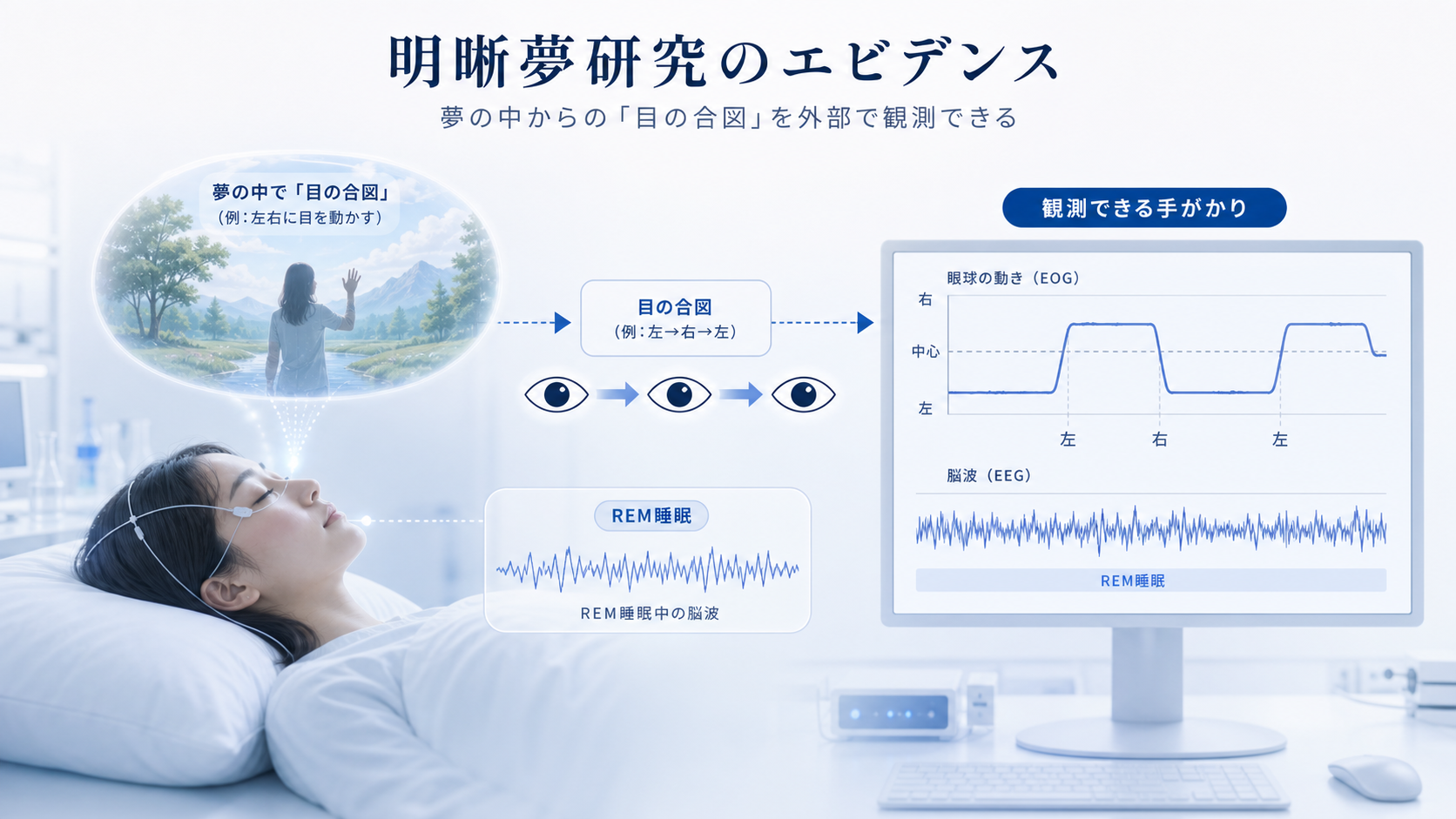 REM睡眠中の眼球運動で明晰夢の合図を外部から観測する仕組み