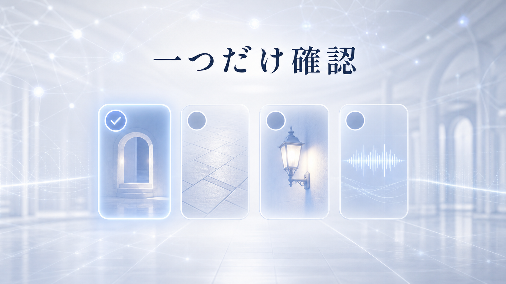 夢の中で似た場所に気づいたら、入口、足元、光、音のうち一つだけ確認すると示す図解
