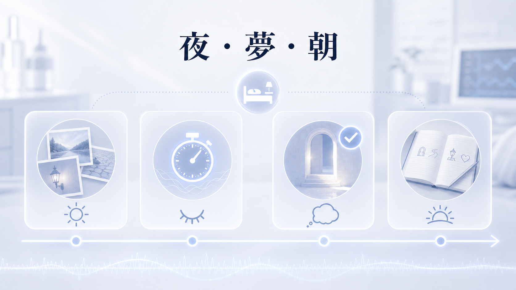 夕方まで、消灯後30秒、夢の中、朝の記録をつなぐ睡眠優先の3分レシピ図解