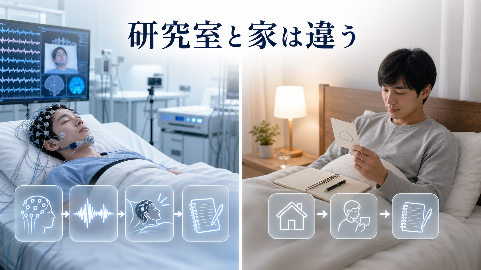 研究室のターゲット夢インキュベーションと家庭の短いテーマ設定の違いを示す図解