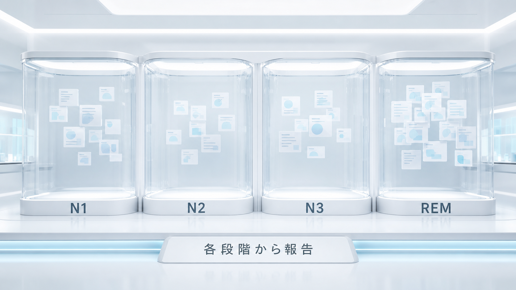N1、N2、N3、REMの各睡眠段階から夢報告が得られることを示す図