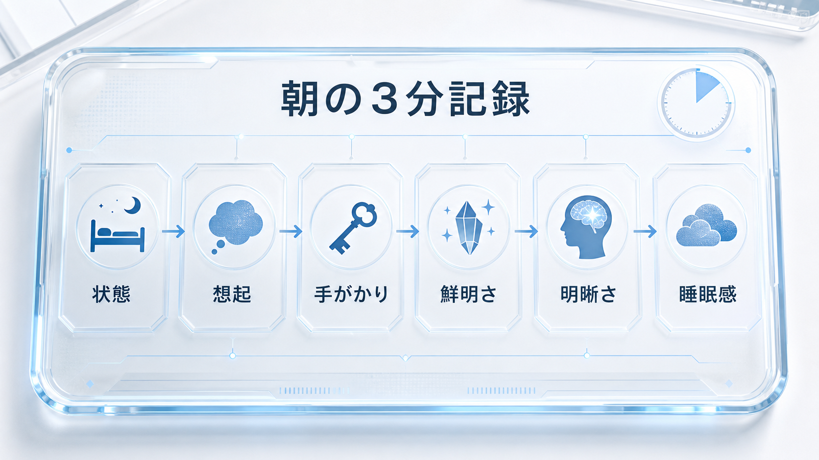 状態、想起、手がかり、鮮明さ、明晰さ、睡眠感を朝3分で記録する図