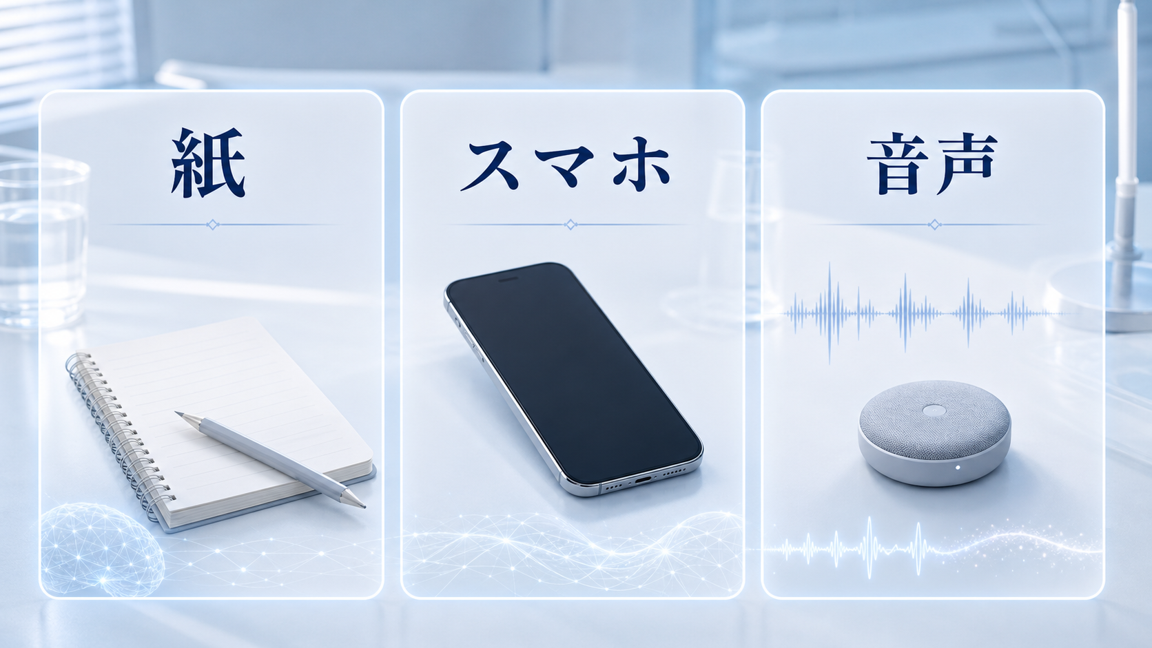 紙、スマホ、音声メモを状況に応じて使い分ける図解