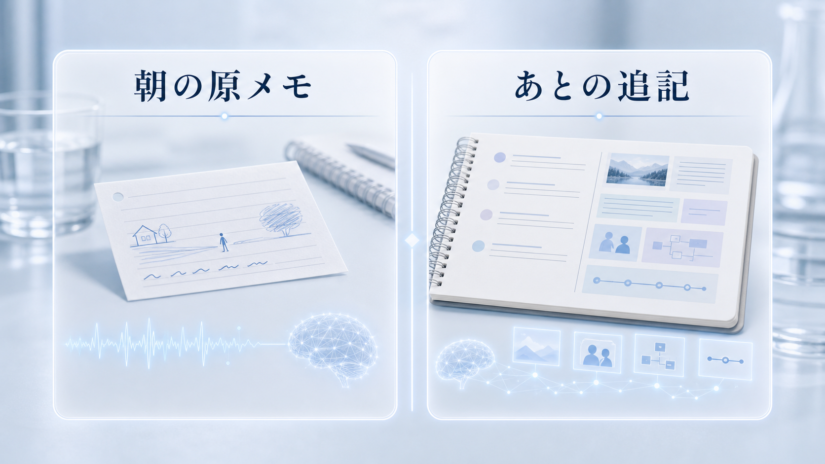 朝の原メモと後からの追記を分けて管理する図解