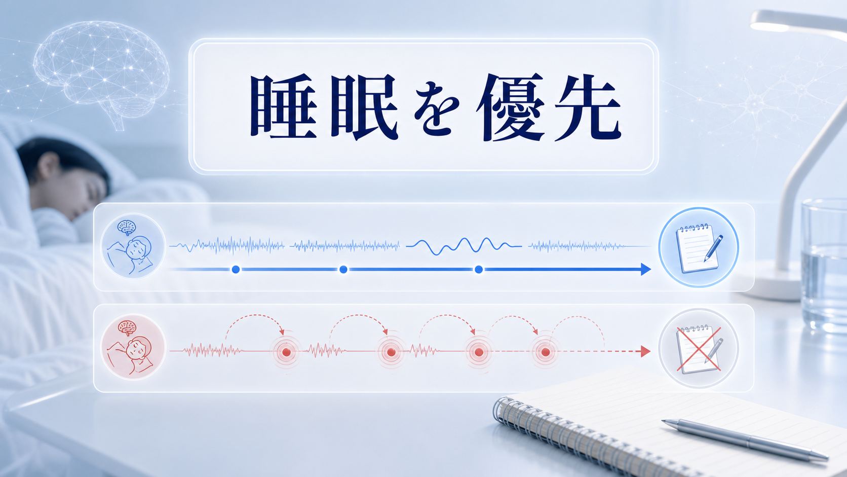 睡眠を優先し、夜間覚醒を増やさず朝の一回で夢メモを残す図解