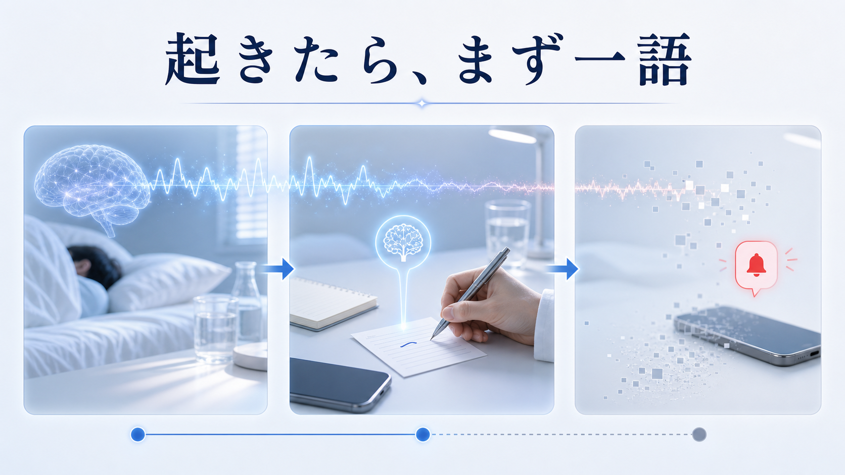 起きた直後、通知を見る前に一語だけ夢の断片を残す流れを示す図解